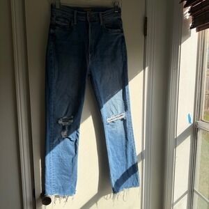 MOTHER High Waisted Rider Ankle Fray Jeans Women's Size 27 Blue Denim